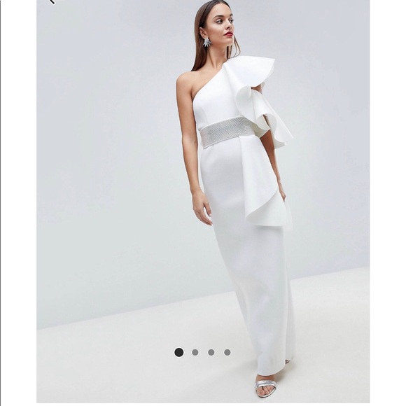 ASOS Edition Scuba one shoulder ruffle maxi dress